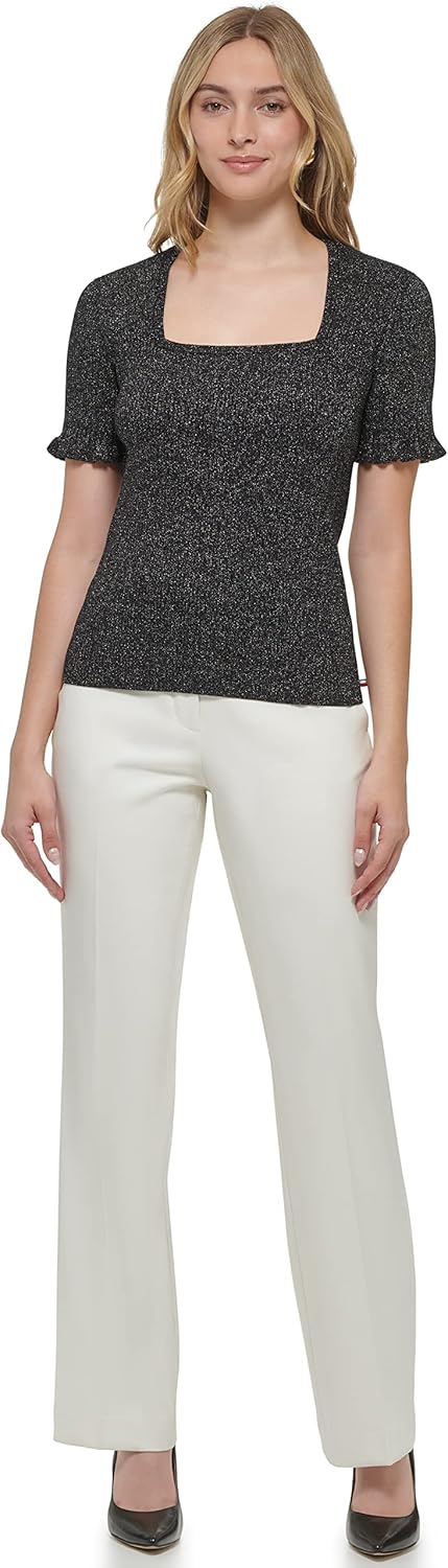 Женский свитер Tommy Hilfiger с квадратным вырезом и блестящим люрексом, Blk Metallic — фото 2