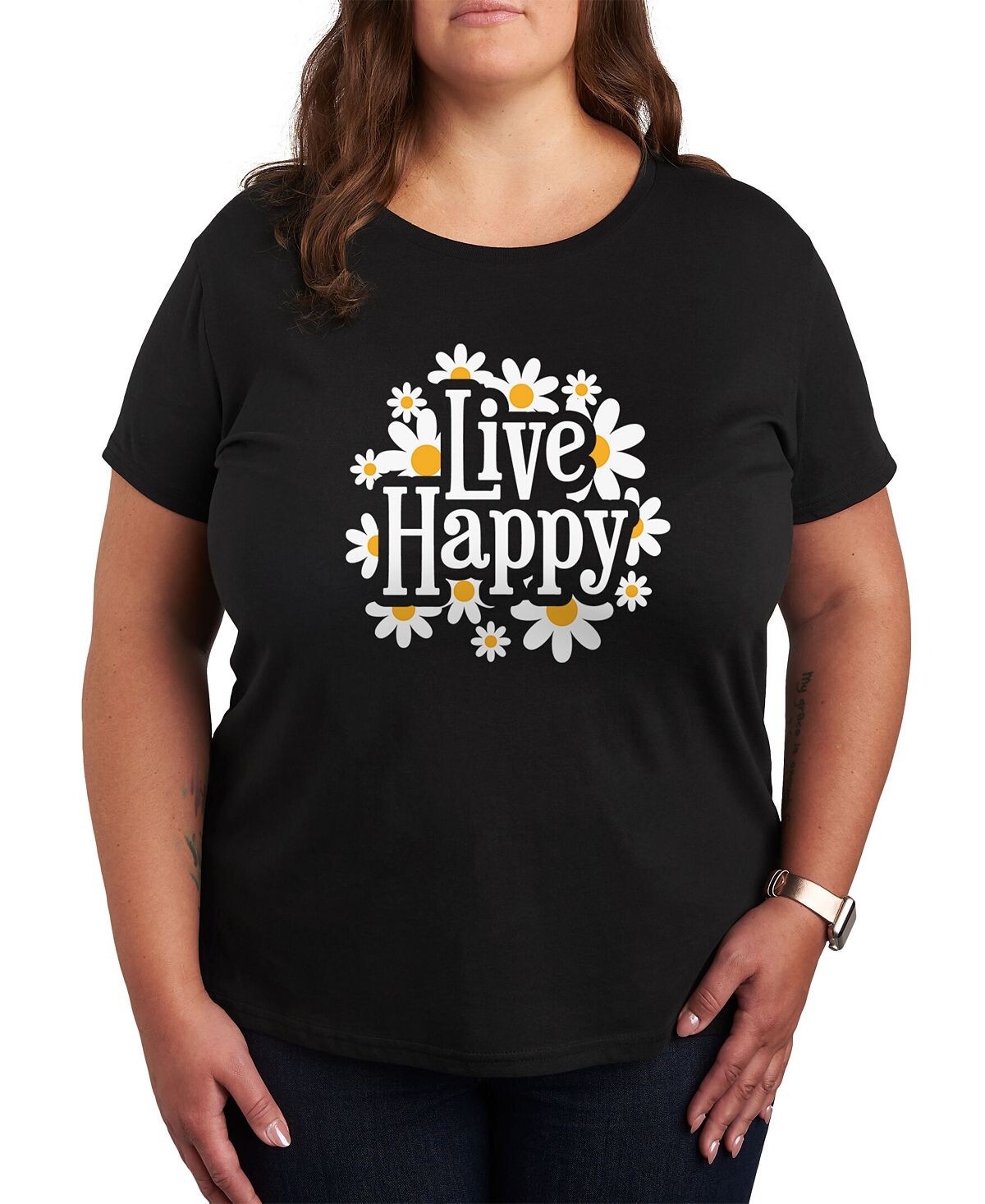 

Модная футболка больших размеров с рисунком Live Happy Air Waves, черный
