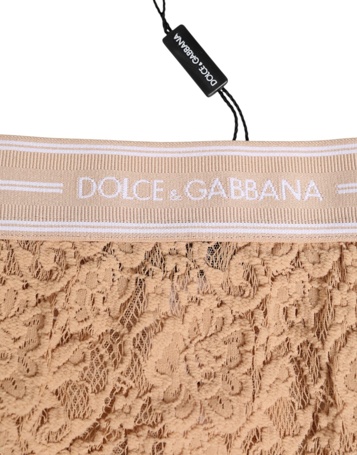 Бежевые кружевные нейлоновые трусики с высокой талией Dolce & Gabbana, бежевый — фото 2