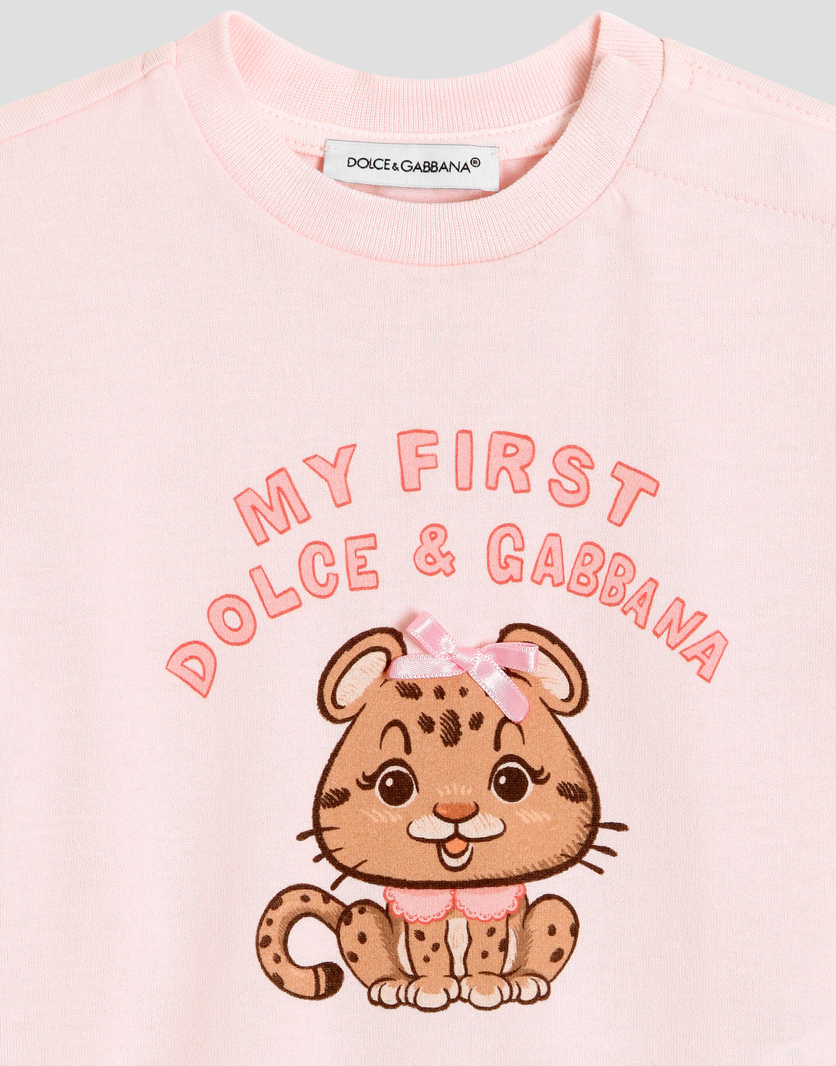 Футболка из джерси с леопардовым принтом и бантом DOLCE & GABBANA, розовый — фото 3