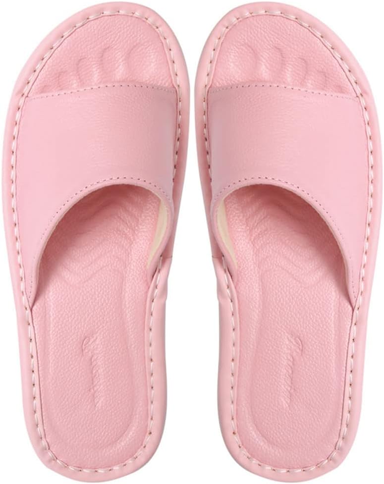 

Унисекс кожаные домашние тапочки JadeRich с открытым носком, удобные плоские шлепанцы с противоскользящей подошвой для женщин и мужчин, розовый