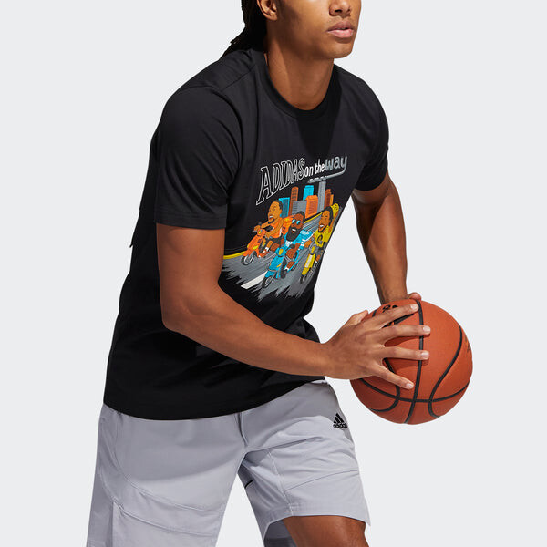 Футболка china s1 tee basketball cartoon printing sports round neck short sleeve black Adidas, черный — фото 4