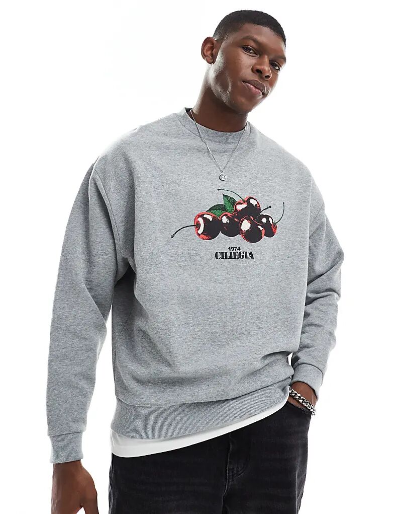 

Толстовка оверсайз с принтом серого меланжа ASOS DESIGN