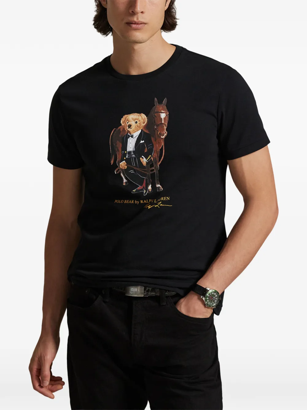 Футболка с изображением медведя Polo Ralph Lauren, черный — фото 3