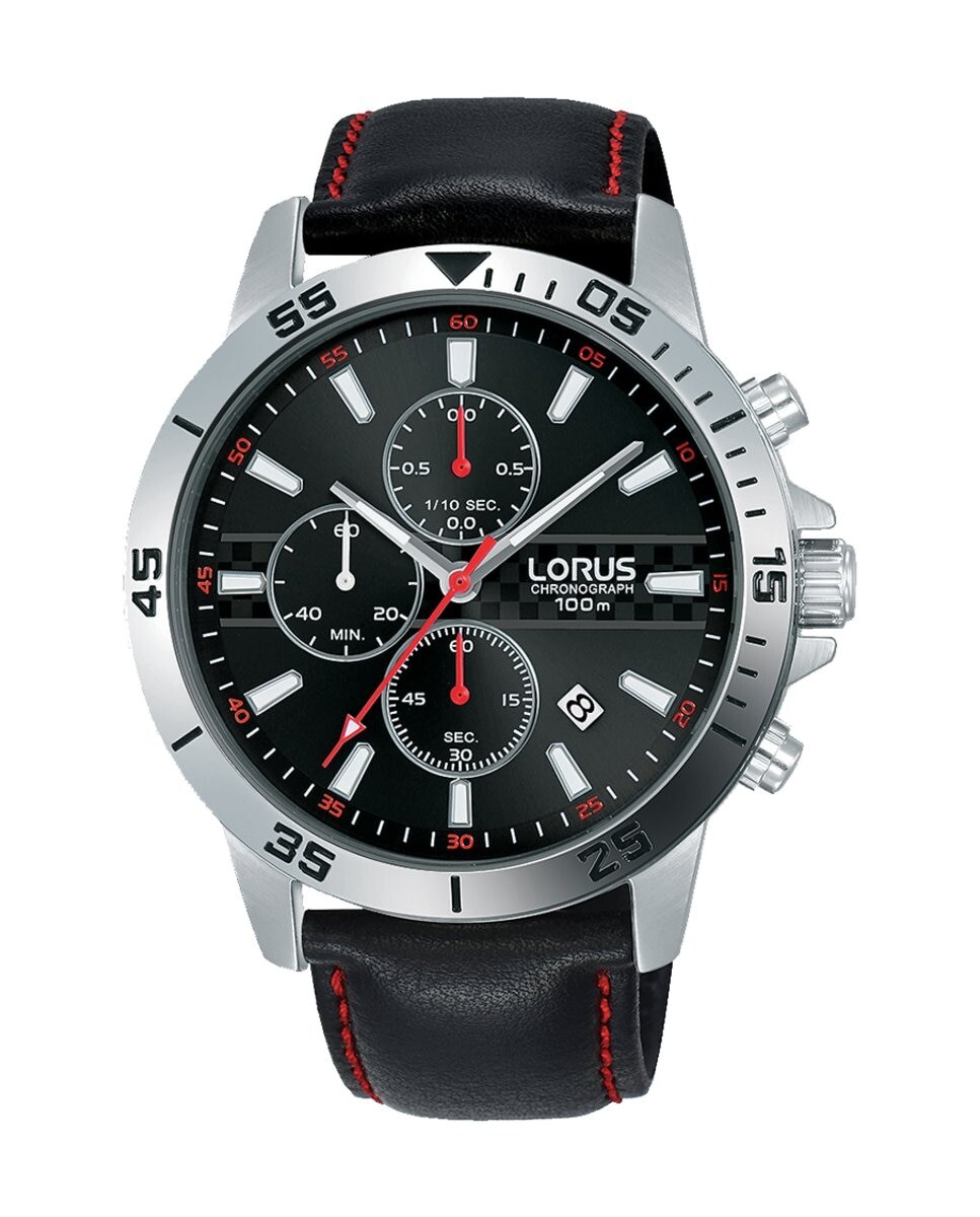 

Мужские часы Sport man RM313FX9 из кожи и красного ремешка Lorus, черный