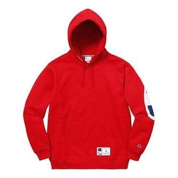 Толстовка x champion hooded sweatshirt 'red white' Supreme, красный — фото 2