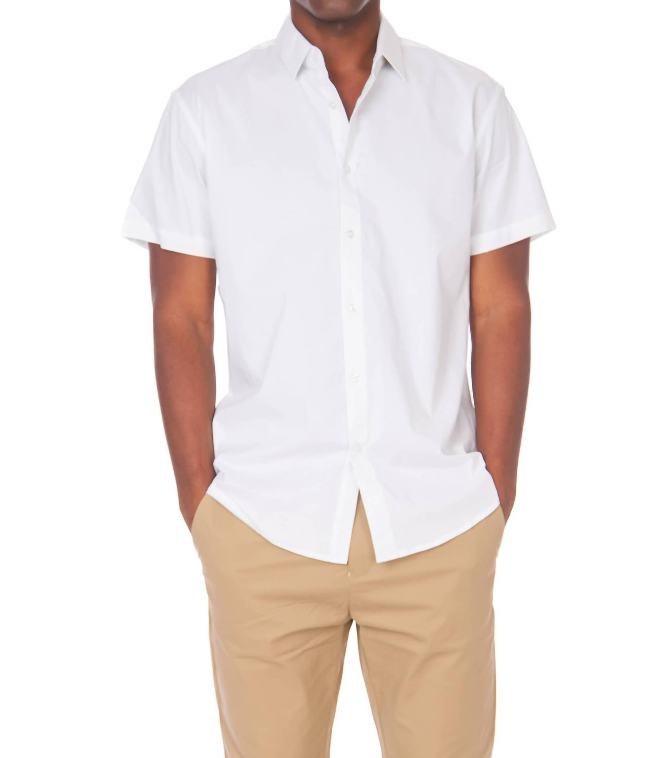 

Hawks Bay Однотонная хлопковая эластичная рубашка с коротким рукавом, белого цвета