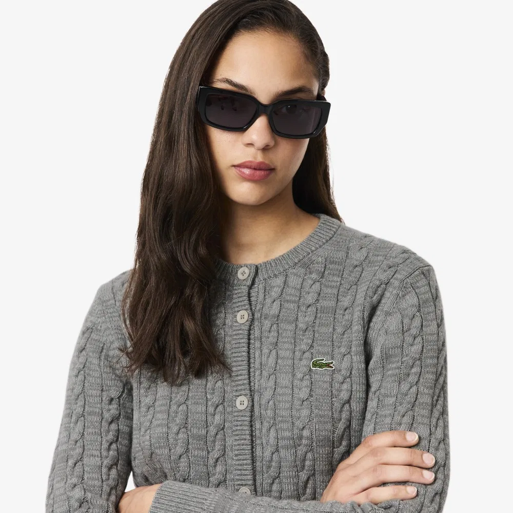 Кардиган Lacoste серый с косами из шерсти и хлопка — фото 2