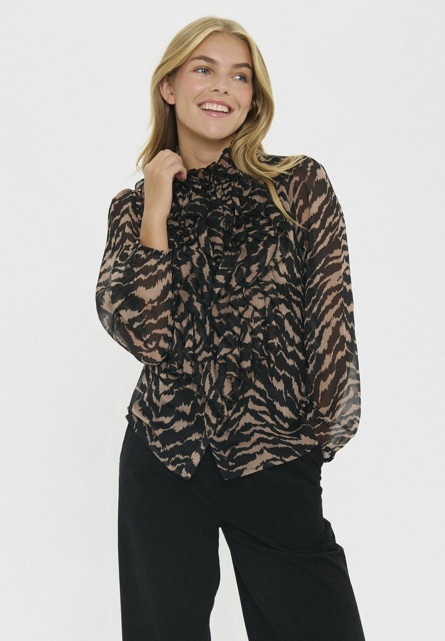 

Блуза Saint Tropez LILJASZ CRINKLE LS SHIRT, Black Shifted Strokes/Metallic Black