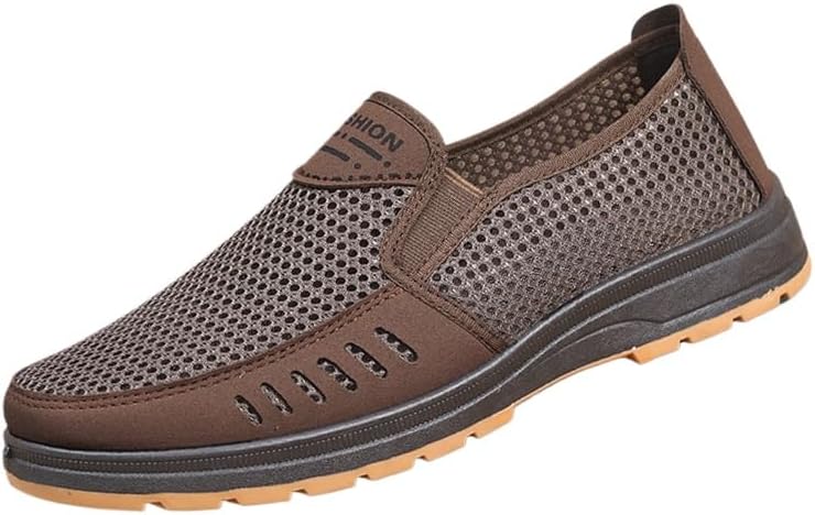 

Мужские слипоны, повседневные дышащие кеды с поддержкой свода стопы, легкие сетчатые мокасины для пляжа, вождения, прогулок и шопинга Hhhchpm, кофейный