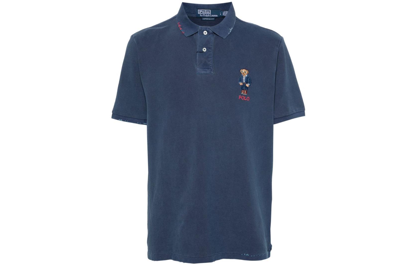 Поло с принтом медведя Polo Ralph Lauren, синий — фото 3