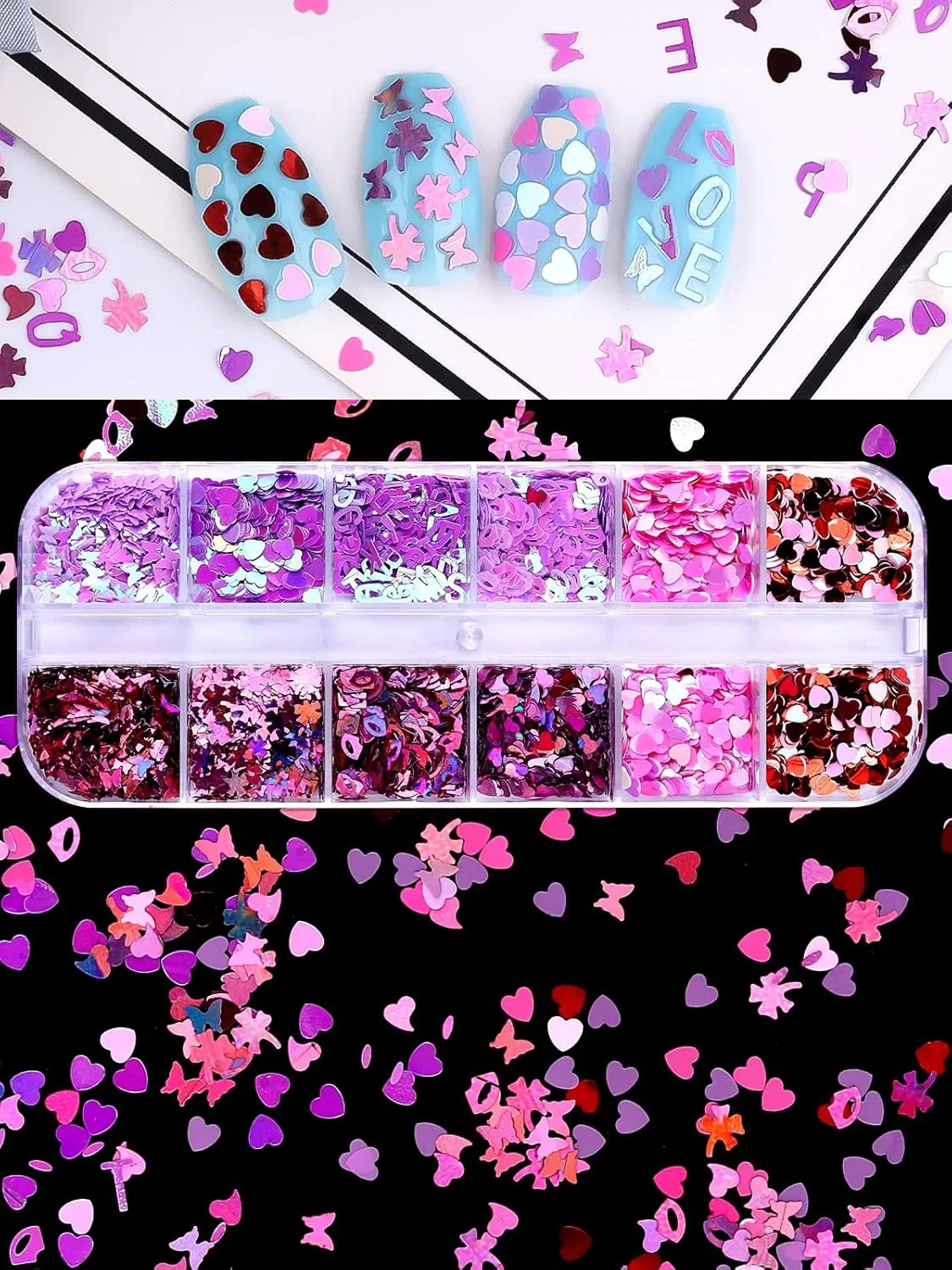 Набор блесток для ногтей EBANKU Heart Nail Art Glitter, 2 коробки Ebanku — фото 3