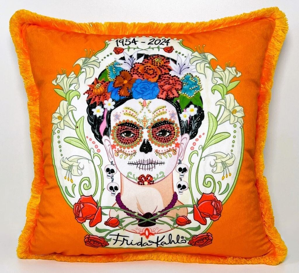 

Роскошная декоративная подушка Frida Kahlo от Casa Padrino со стразами оранжевого/красочного цвета Frida Kahlo by Casa Padrino