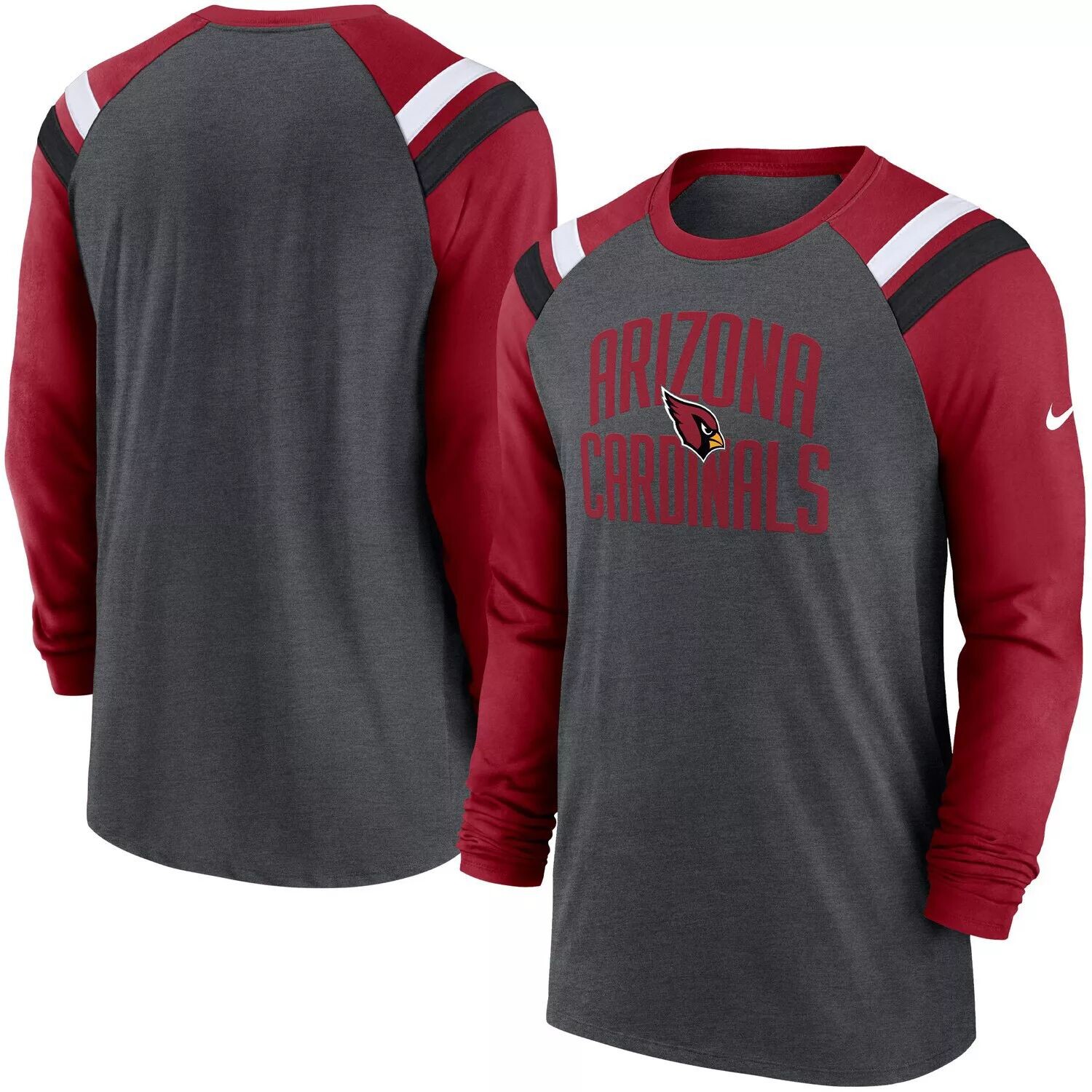 Мужская спортивная футболка с древесным углем/Cardinal Arizona Cardinals Tri-Blend реглан, модная спортивная футболка с длинными рукавами Nike — фото 4