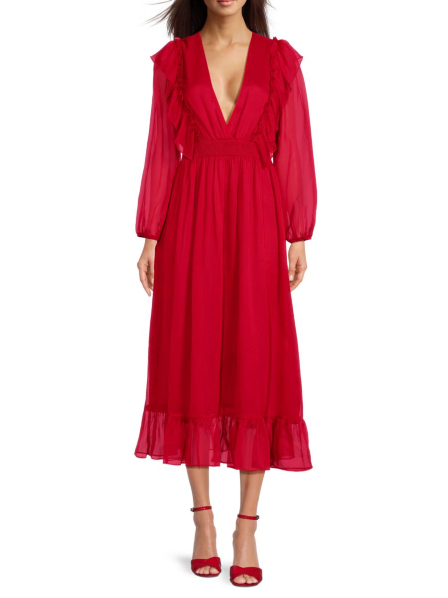 

Платье-миди Mina с длинными рукавами и оборками Area Stars, красный