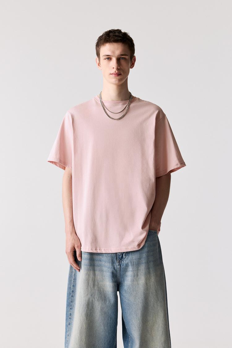 

Базовая хлопковая футболка с коротким рукавом Pull And Bear, розовый