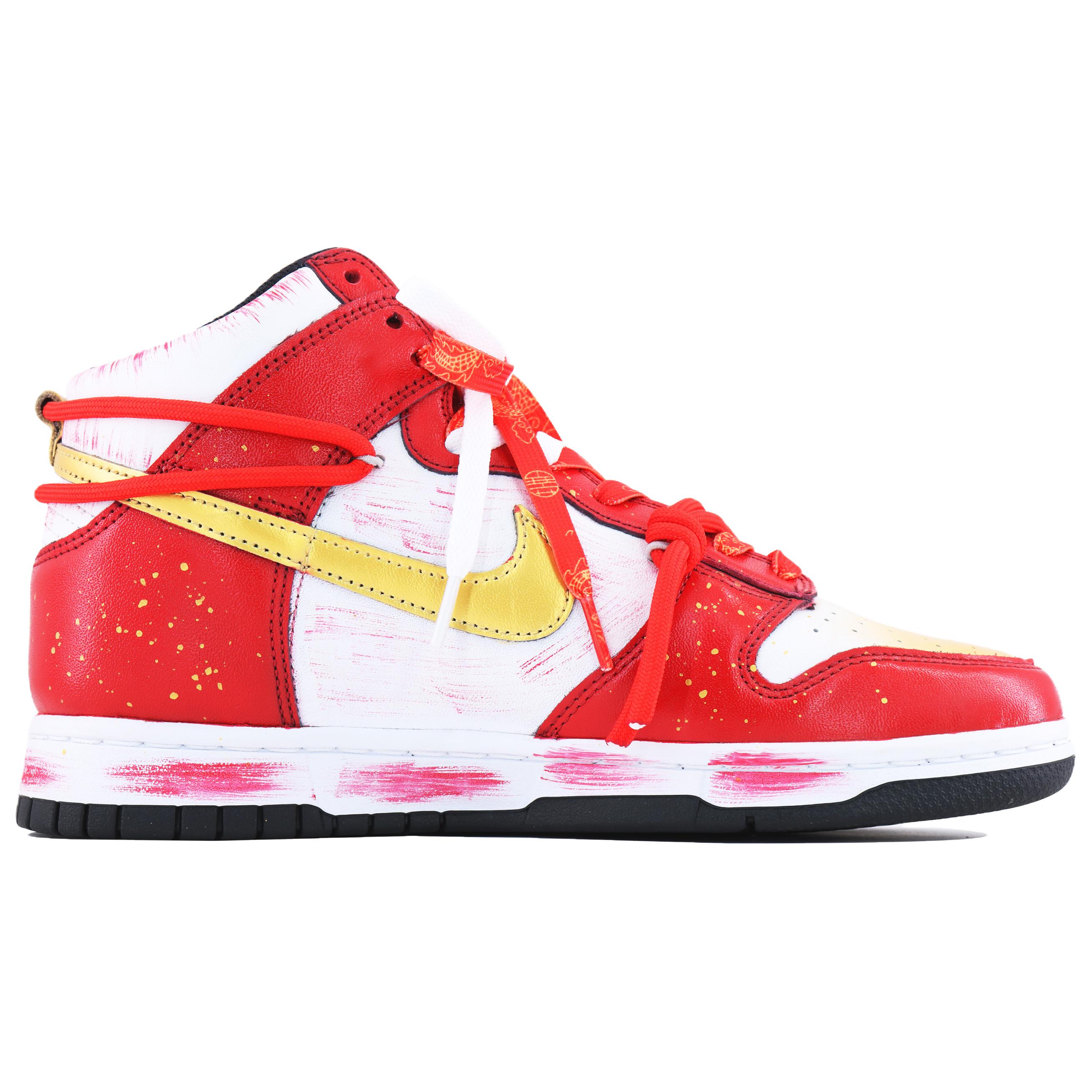 Nike Кроссовки для скейтбординга Dunk Low Red Horse Wealth Gaining Leather High top, унисекс, красные — фото 4