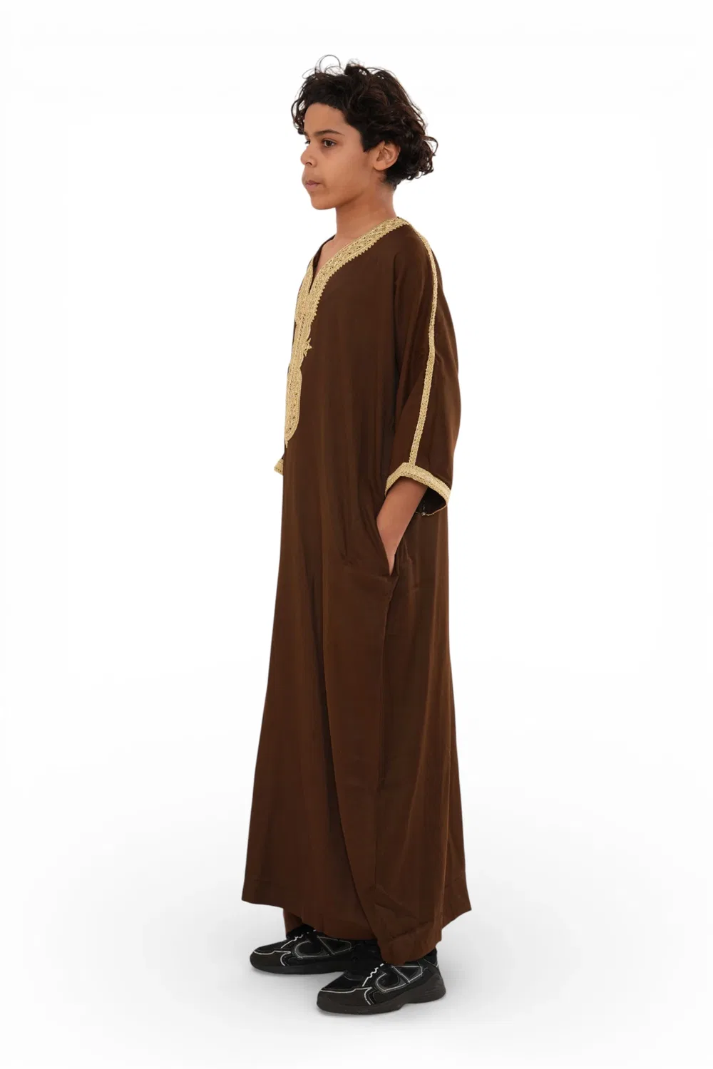 Arabic Thobes Детский халат для мальчиков Рамадан, коричневый марокканский халат Тобе Джеллаба Гандура Ид Джубба - K-HM67 — фото 3