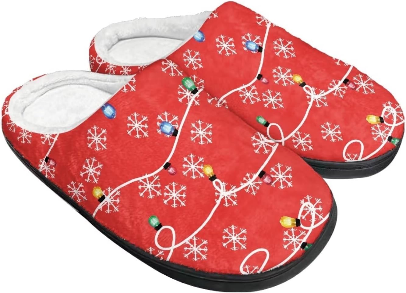 

Праздничные рождественские тапочки для дома и улицы, тапочки, хлопковые тапочки для женщин и мужчин, пушистые зимние тапочки Buxolandt, Christmas Lights Print