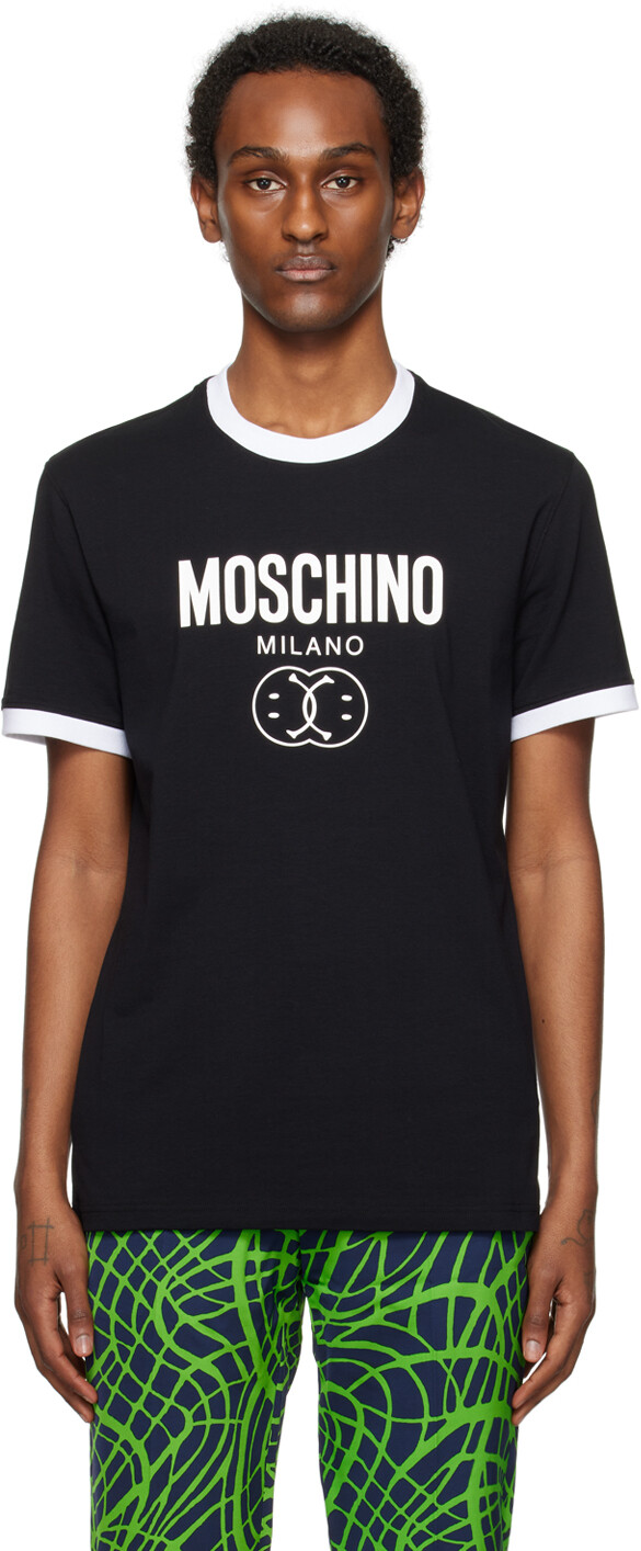 

Черная футболка с двойным смайликом Moschino