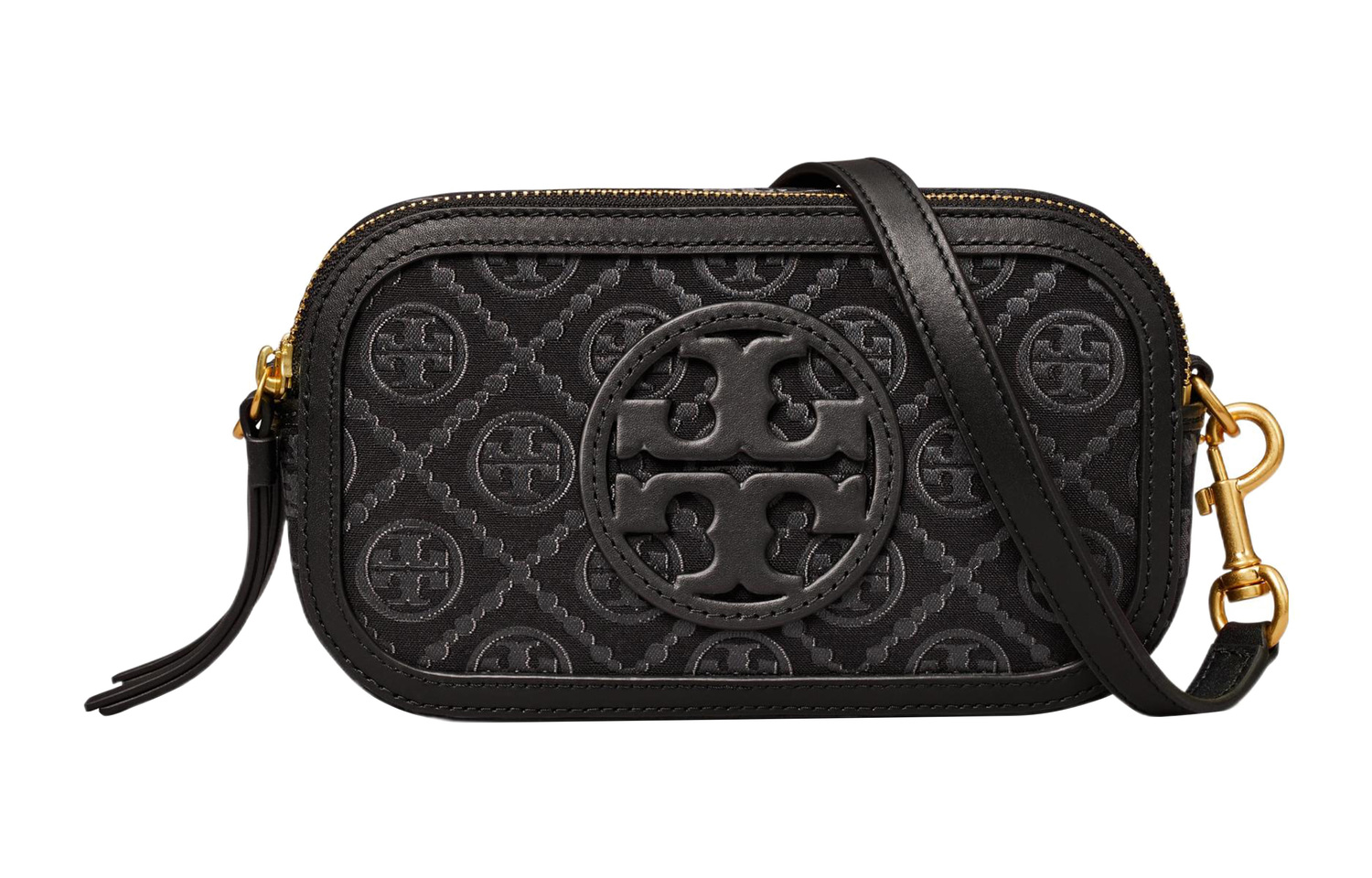 

TORY BURCH T Monogram Jacquard с отделкой из кожи Nappa, мини-сумка через плечо, кроссбоди, женская, черная