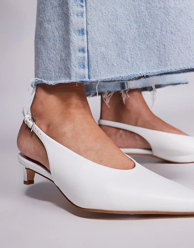 Туфли Public Desire Saskia Wide Fit с открытой пяткой и каблуком-рюмочкой белого цвета — фото 3