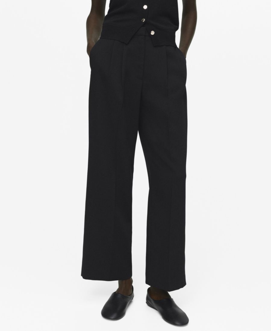 

Женские прямые брюки со складками MANGO, Black