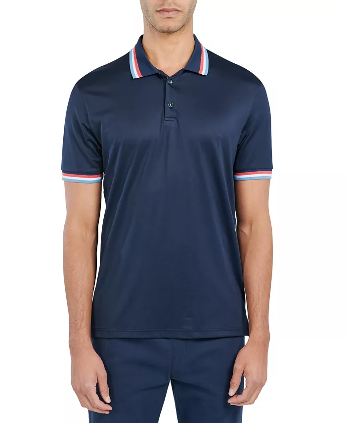 

Мужская поло с контрастными манжетами и воротником Slim Fit Solid Tipped Performance Polo Society of Threads, синий