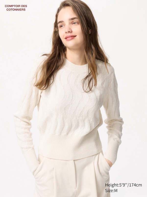 

Джемпер с круглым вырезом из шерсти мериноса Uniqlo, белый