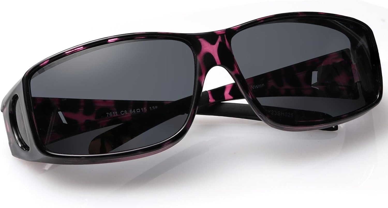 

Солнцезащитные очки с поляризованными линзами, надеваемые поверх обычных очков, обеспечивают 100% защиту от УФ-излучения. Подходят для мужчин и женщин Yogo Vision, Purple Havana Frame and Grey Lens