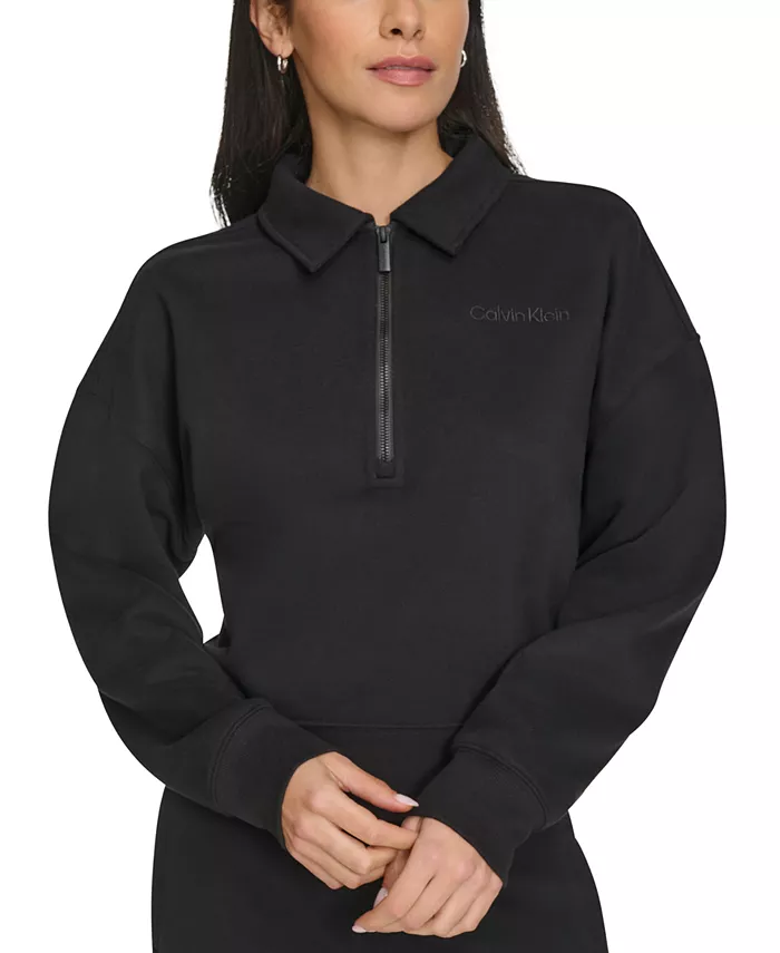 

Толстовка Women's French Terry Collared Half-Zip Pullover Top Calvin Klein, черный