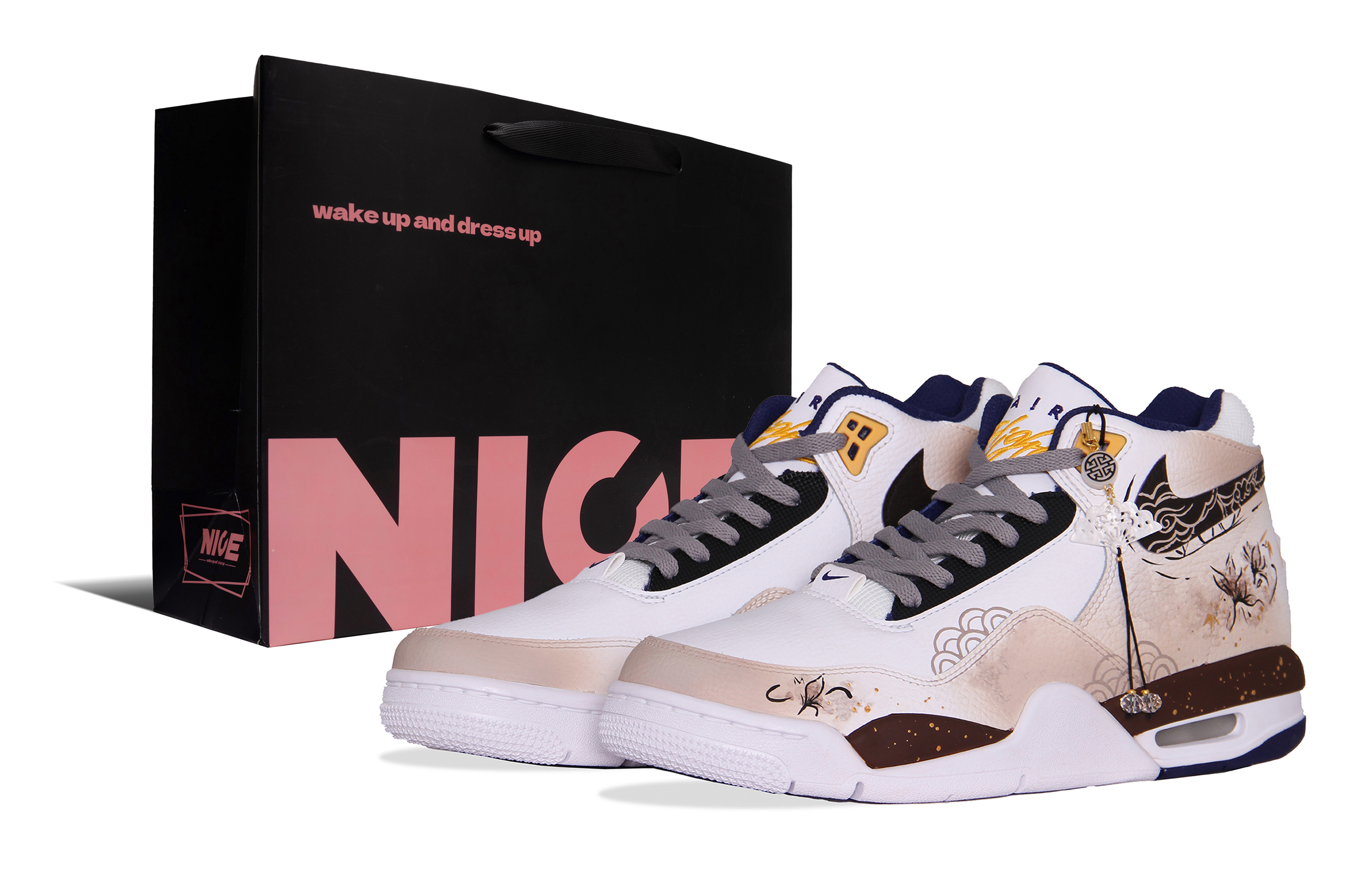 

Nike Баскетбольные кроссовки Flight Legacy Enchanted Camellia с нескользящей подошвой, износостойкие, винтажные, среднего размера, белые, коричневые, золотистые