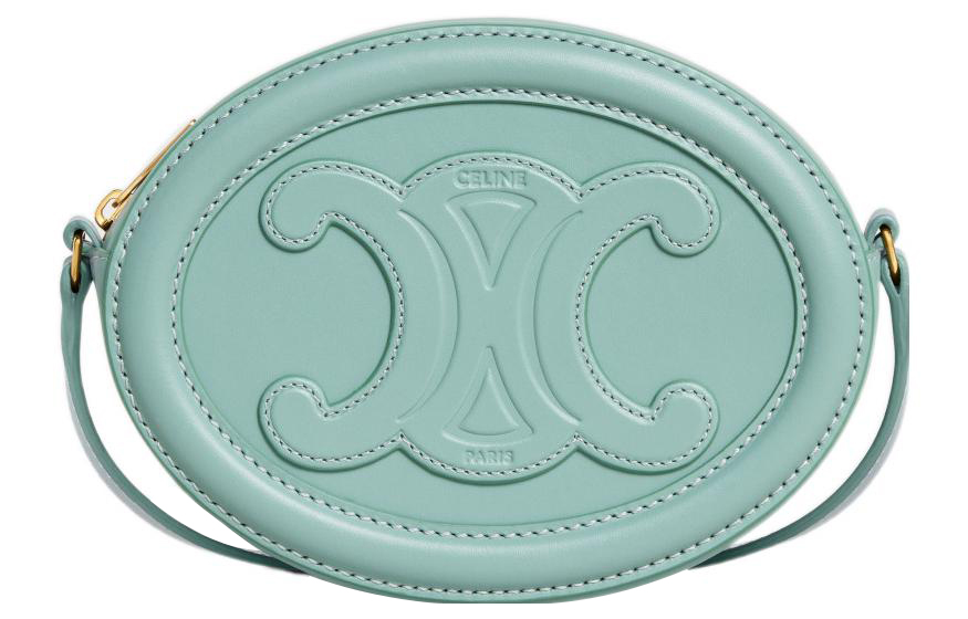 

CELINE Сумка-мессенджер Triomphe из коровьей кожи Mooncake, сумка через плечо, обычная женская, холодного мятно-зеленого цвета
