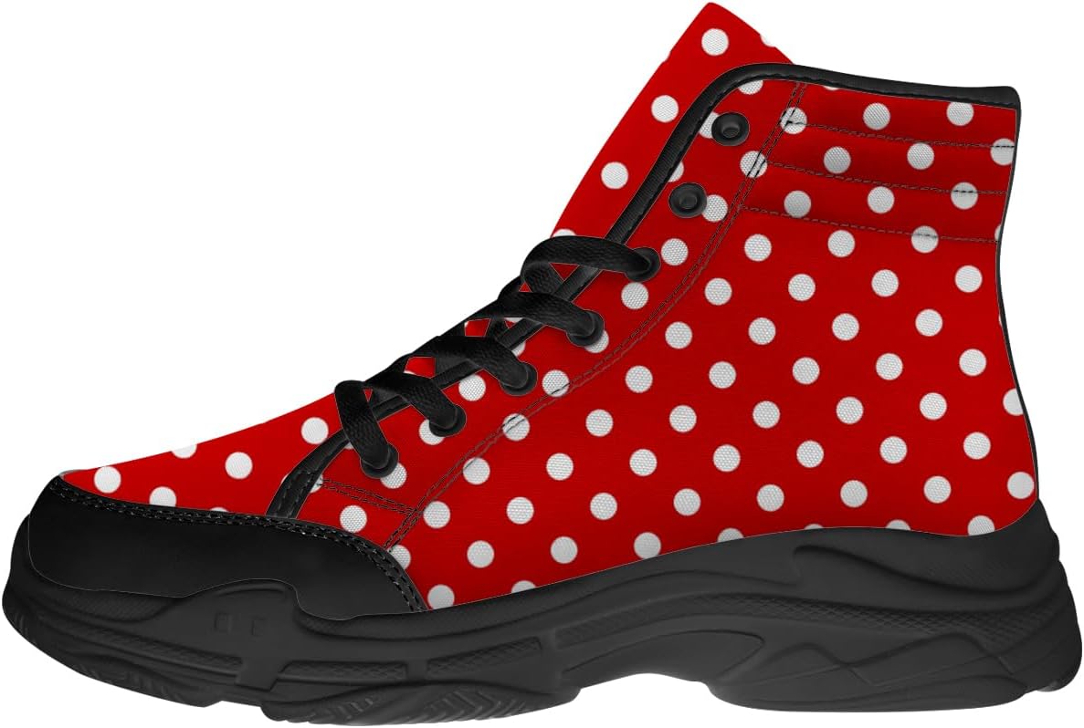 

Кроссовки Quorax с горошком для женщин, высокие сникерсы, текстильные на шнуровке, подарок для нее и для него, черный/красный