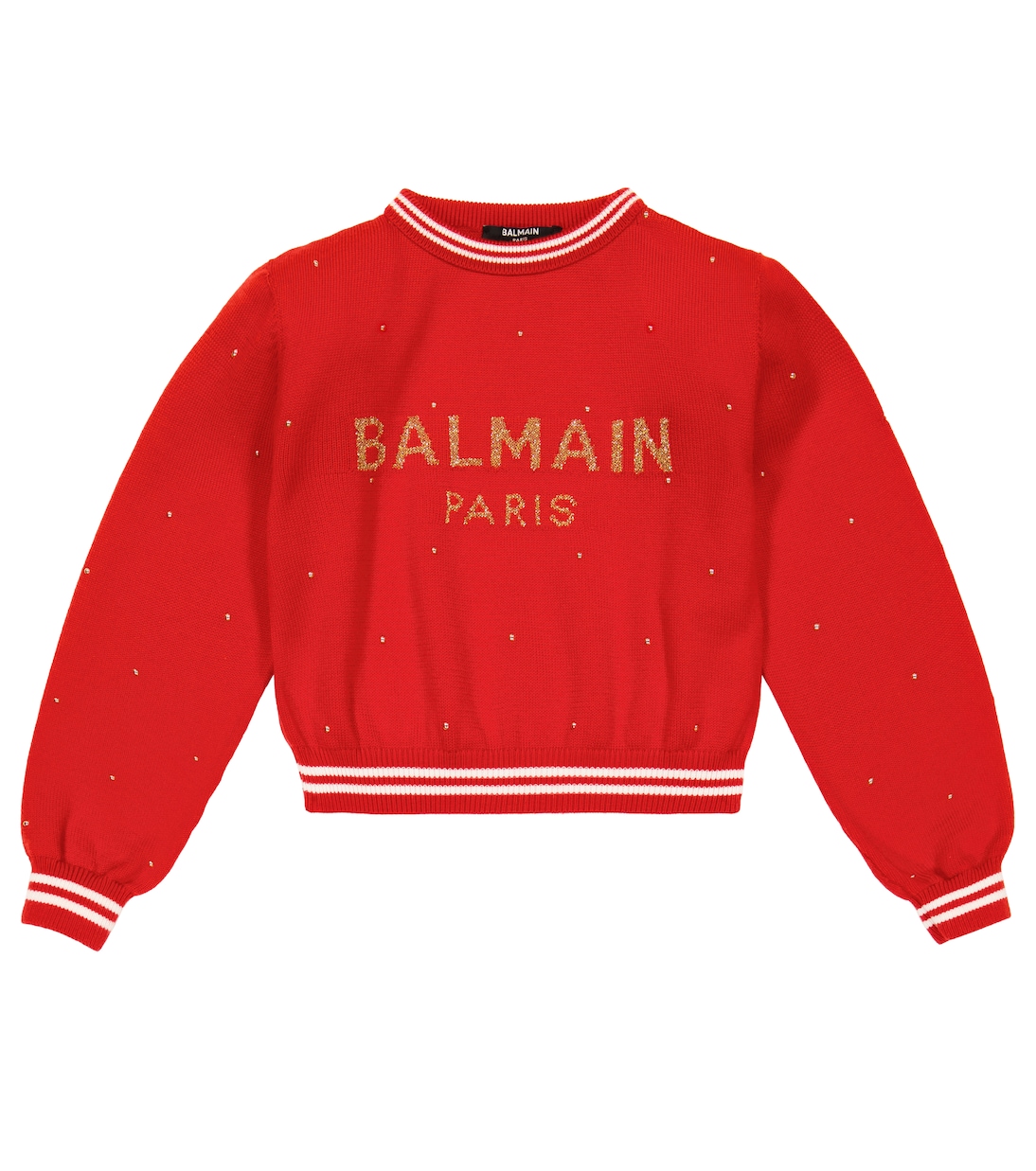 

Толстовка с логотипом и жаккардовым принтом из натуральной шерсти Balmain Kids, Rosso