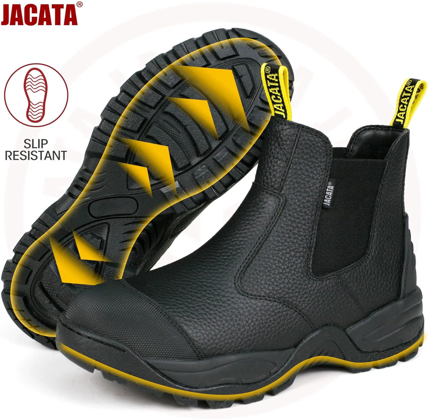 Рабочие Ботинки Jacata Mens Chelsea Slip On для мужчин, мужские промышленные строительные мягкие носки, рабочие ботинки для мужчин, черный — фото 2