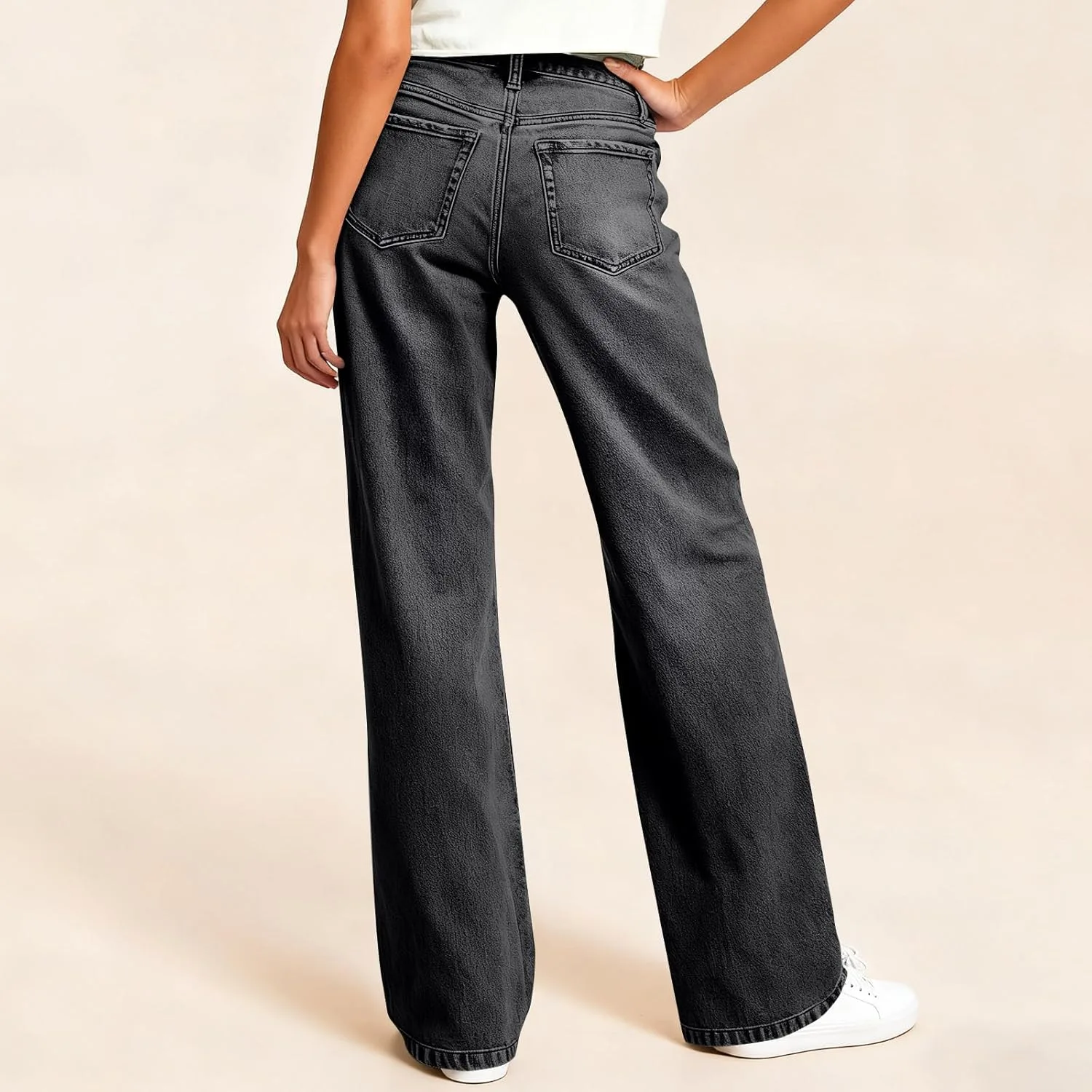 Прямые джинсы для женщин High Waist Baggy Vintage с карманами — фото 4