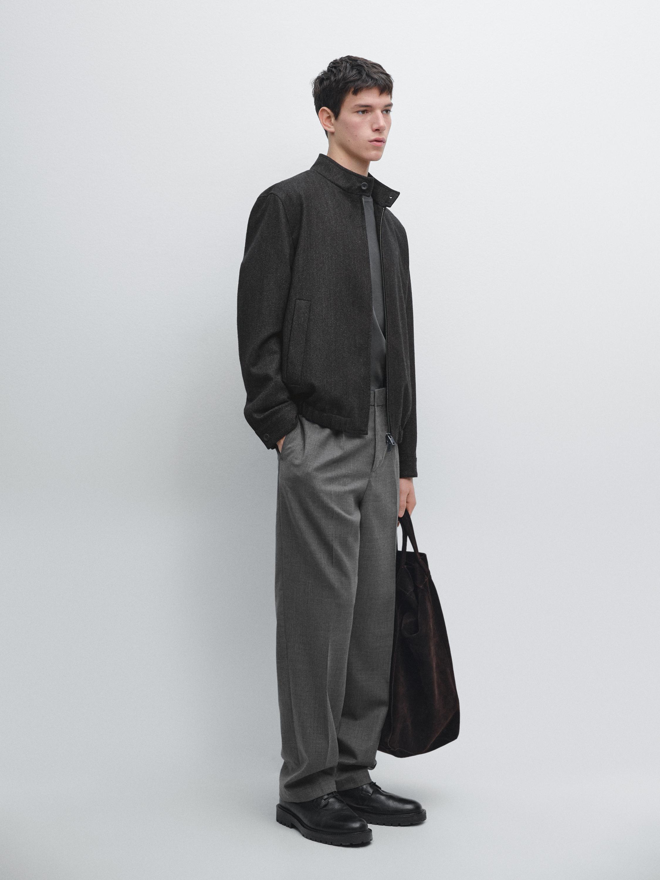 

Бомбер из 100% шерсти с узором «елочка» Massimo Dutti, grey