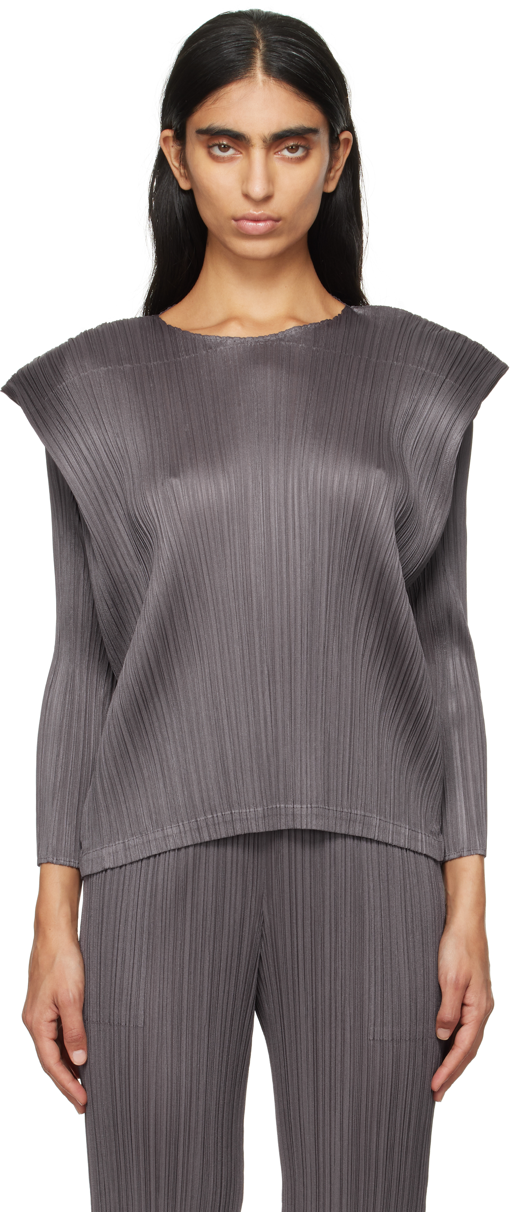 

Серые ежемесячные цвета Сентябрь Топ PLEATS PLEASE ISSEY MIYAKE, темно-серый