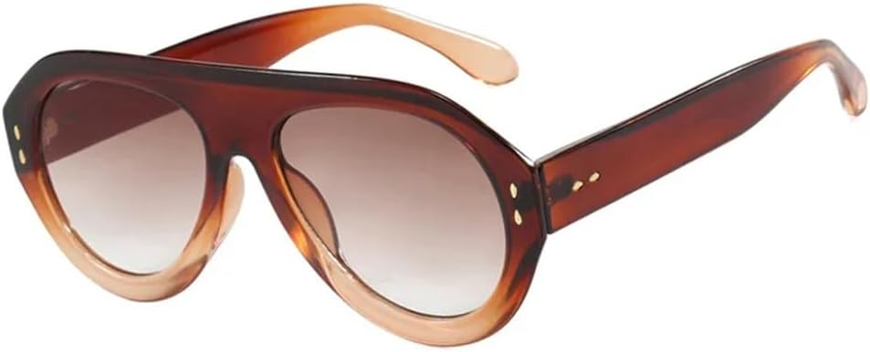 

Круглые градиентные солнцезащитные очки для женщин и мужчин с защитой от УФ-излучения UV400 в стиле панк с заклепками и широкими дужками, подходящие для занятий спортом на открытом воздухе и верховой езды UYPTK, Tea