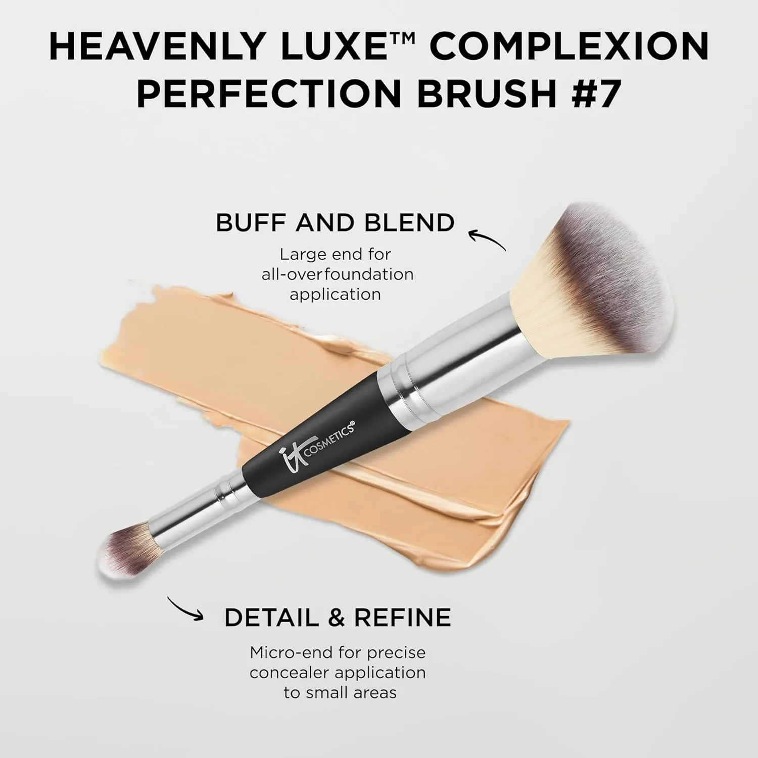 Набор кистей для макияжа лица IT Cosmetics - для тональной основы, консилера, CC+ крема, рассыпчатой и прессованной пудры - включает кисть Complexion Perfection #7 и кисть Luxe Wand Ball Powder #8 — фото 4