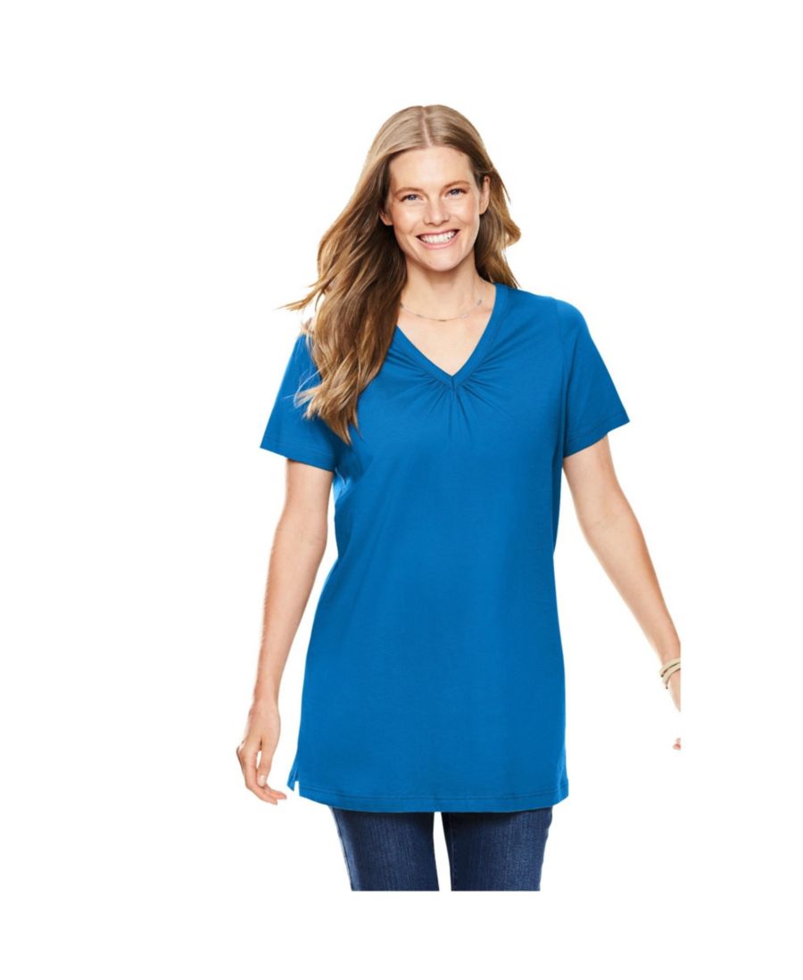 

Туника с короткими рукавами и V-образным вырезом от Plus Size Within Perfect Woman Within, Bright cobalt