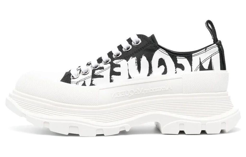 Кроссовки женские Alexander McQueen Tread Slick Low Lace Up Canvas Graffiti, черный / белый