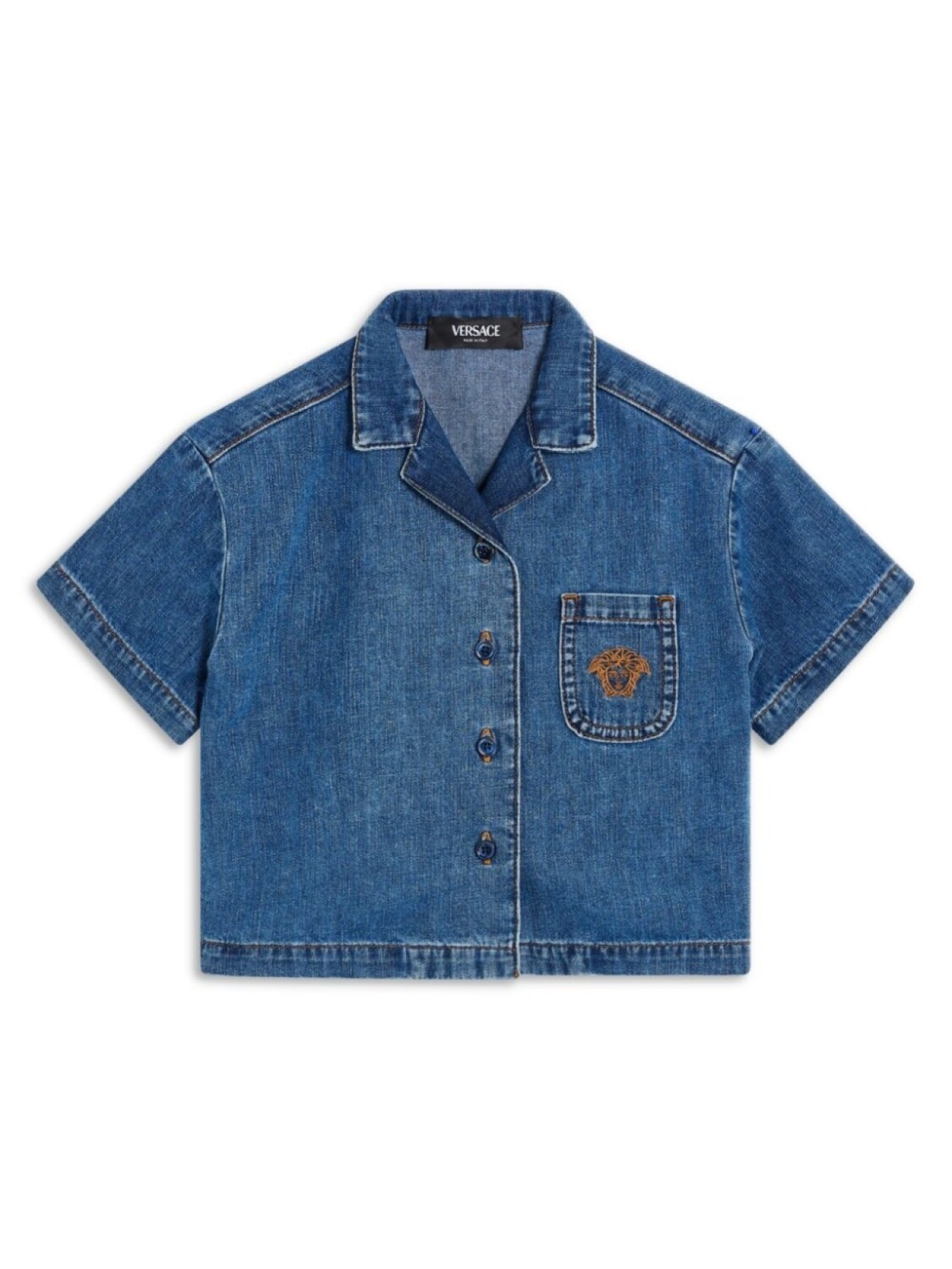 

Versace Kids джинсовая рубашка с мотивом «Голова Медузы», синий