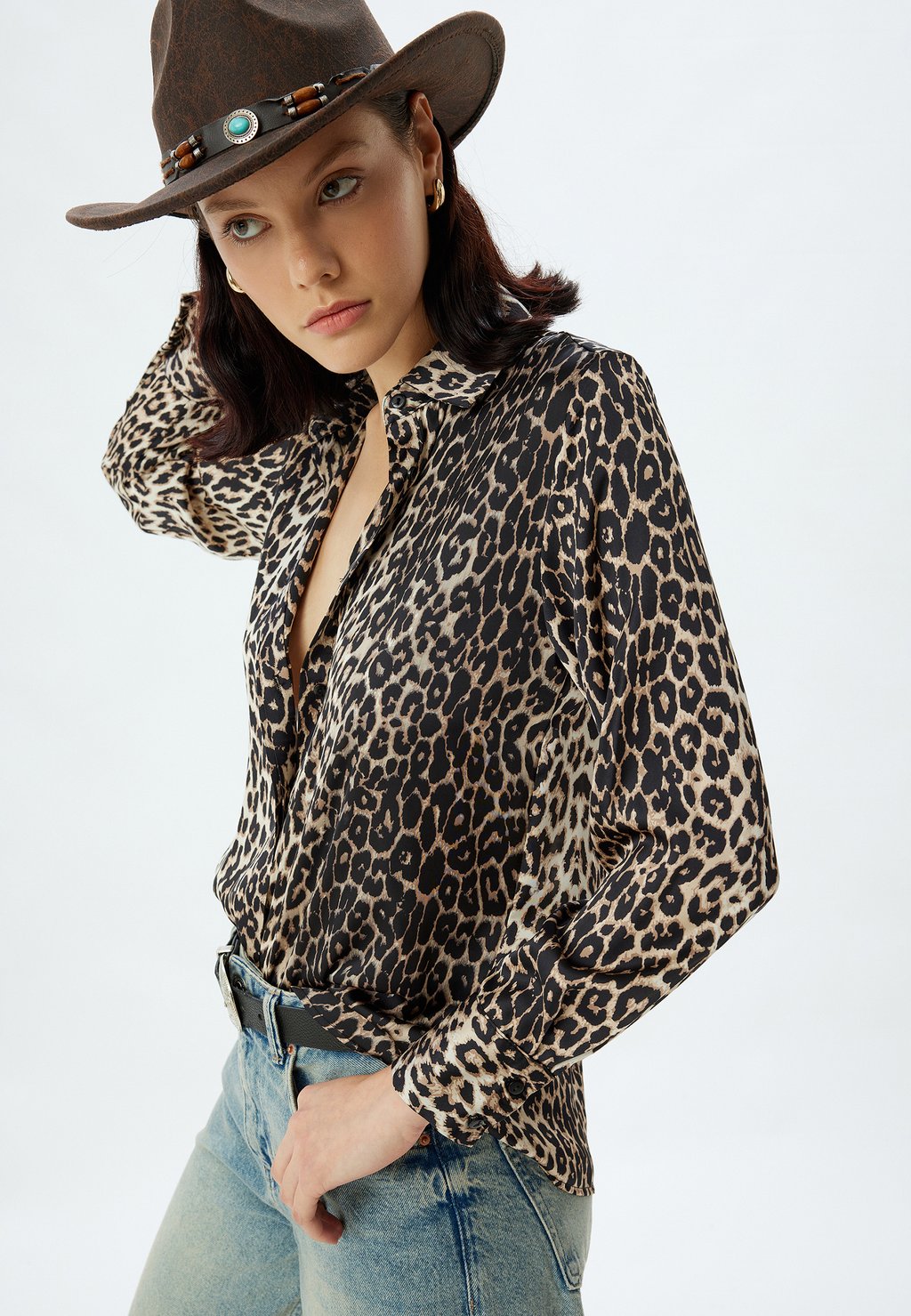 

Блузка на пуговицах LEOPARD Koton, коричневый