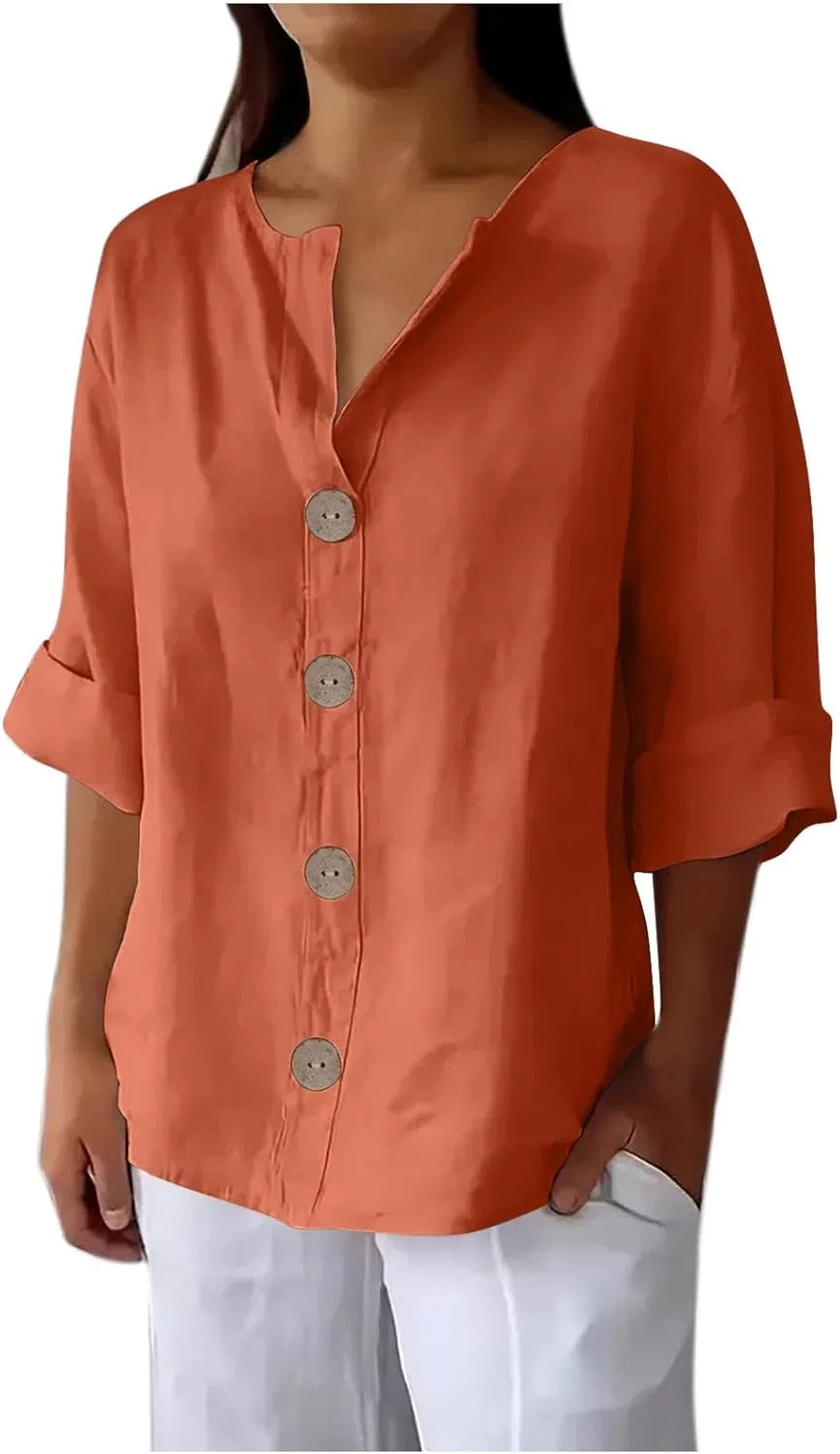 Блуза женская Oversize Linen, Orange#05