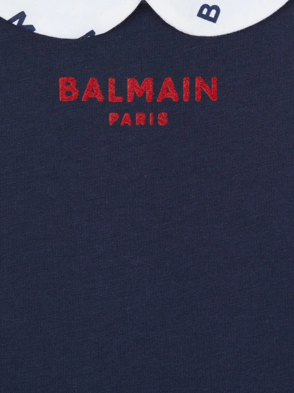 Комплект из шапки бини и пижамы с принтом Letters Balmain Kids, синий — фото 3