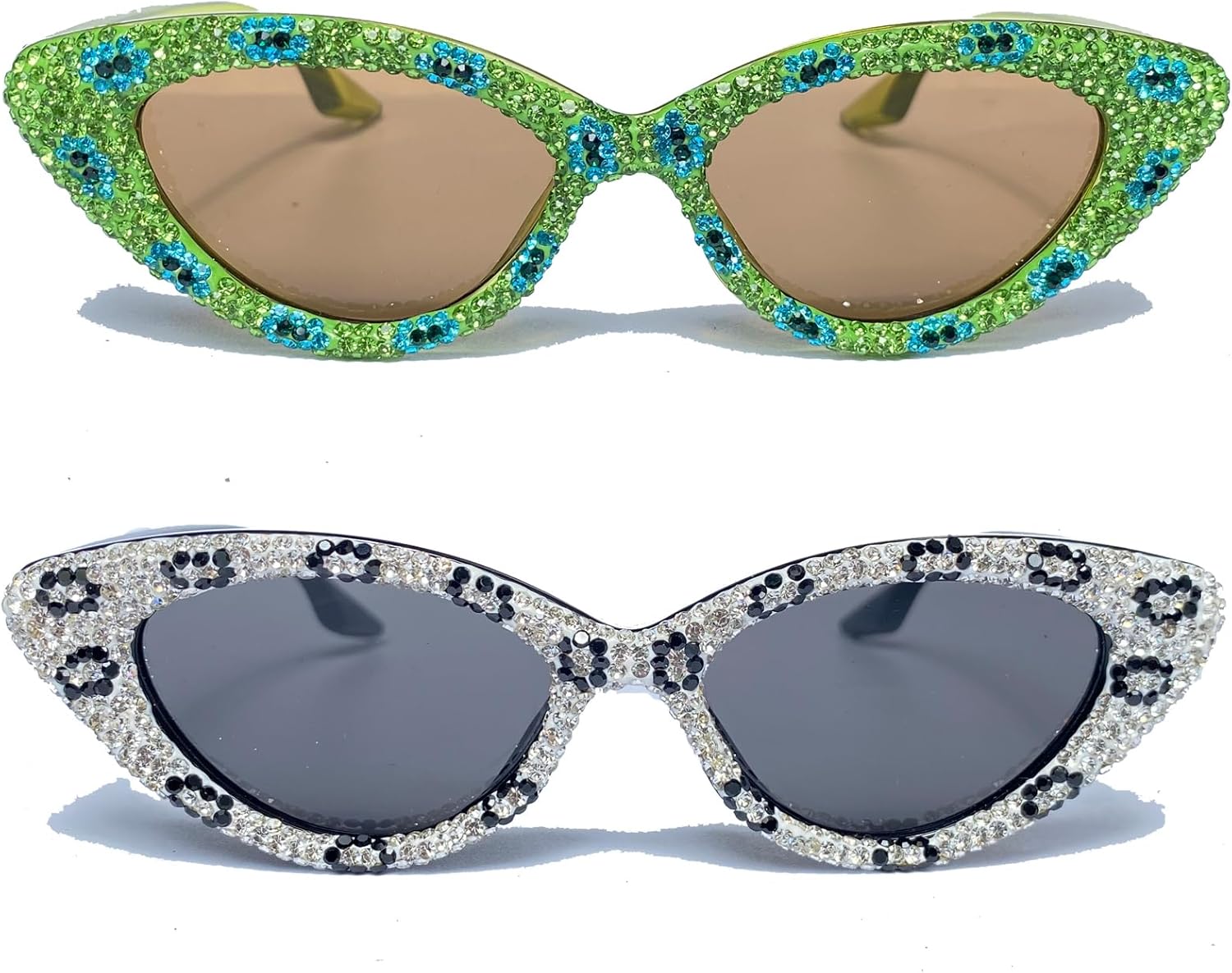 

Солнцезащитные очки «кошачий глаз» со стразами для женщин. Блестящие, сверкающие, с кристаллами, модные солнцезащитные очки для вечеринок с бриллиантами mincl, 2pcs-white&green
