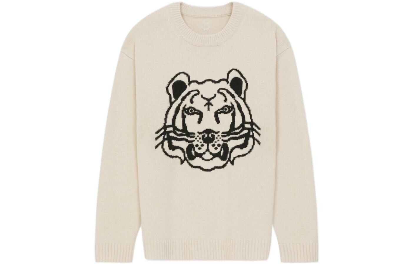 

Классический мужской свитер с головой тигра Off White Kenzo, кремовый