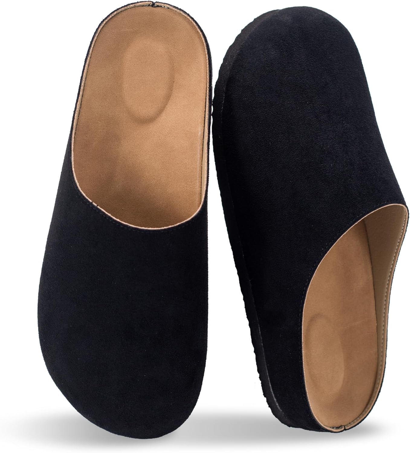 

Бостонские сабо из замши для женщин и мужчин с поддержкой свода стопы, сабо «картошка», мягкая пробковая подошва, удобные тапочки для дома Pimio, черный